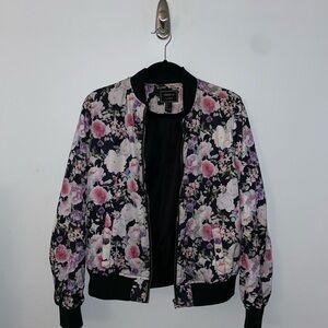 Forever 21 Black and Pink Floral Bomber Jacket